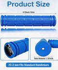 2 Pairs Soft Rubber Mushroom Style Bicycle Handlebar Grips For BMX, Road, And Mountain Bikes Blue, size dimensions shown.
