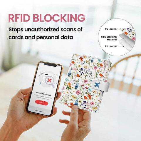 RFID Blocking Passport Holder With Magnetic Closure For Easy Access Leather Travel Wallet Case For Women And Men in floral design