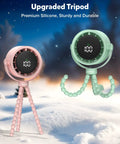 Rechargeable Clip On Baby Stroller Fan with Five Speeds, LED Display, 360 Degree Pivot, silicone tripod in pink and green.