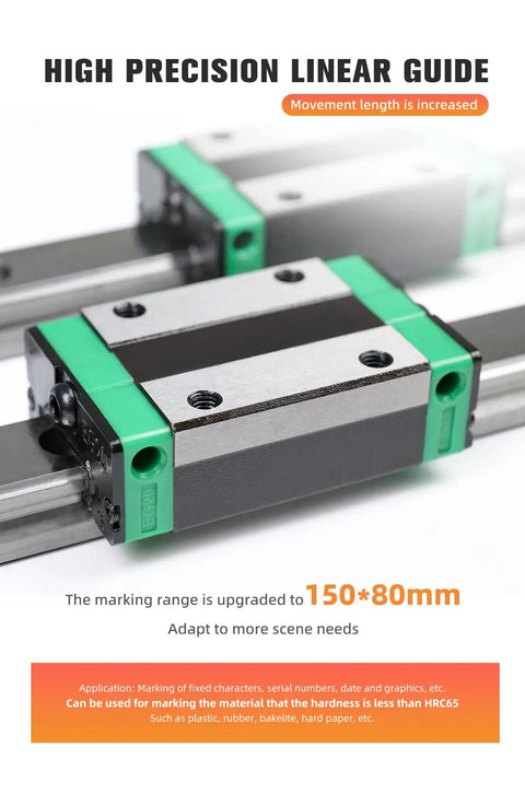 Close-up of high precision linear guide with 150x80mm marking range for use with Metal Dot Peen Marking Machine With Magnetic Base