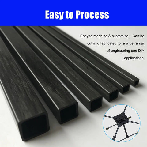 Top Shelf Pultruded Carbon Fiber Square Tube One Meter Long, versatile for DIY projects and engineering, showcasing lightweight structure.