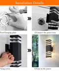Installation steps for LED Up And Down Outdoor Wall Lights Two Pack Sconce with square design and IP65 rating for exterior use.