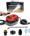 Heavy Duty Handheld Steam Cleaner Cranks Out Blistering Vapor with various nozzles for deep cleaning kitchen grease.