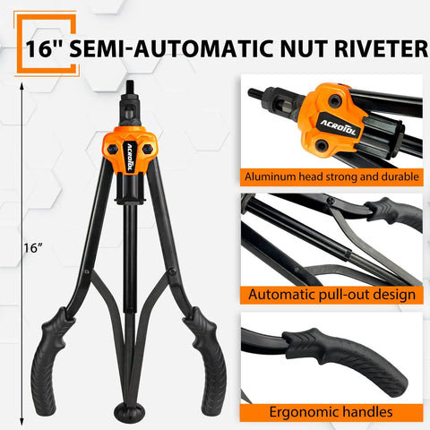 Rivet Nut Tool Kit 16 Inch showing aluminum head, pull-out design, ergonomic handles