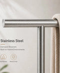 Close-up of Standing 13 Inch T Shape Towel Bar Rack Stand Made From SUS304 Stainless Steel With Brushed Finish Rust Resistant Towel Holder.