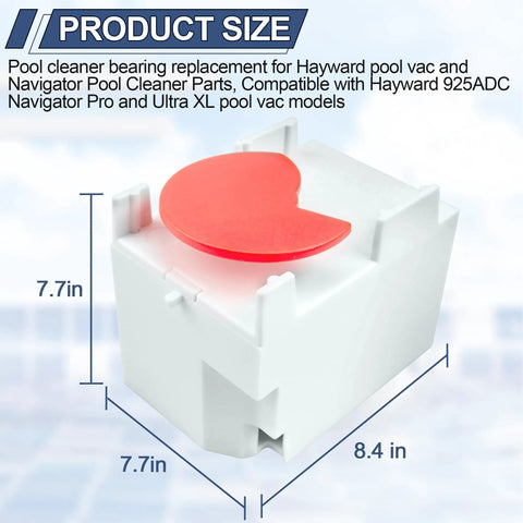 AXV408P Pool Gear Box Assembly for Navigator Pro, white box with red detail, dimensions 7.7 x 7.7 x 8.4 inches