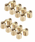 Hidden Brass Barrel Cabinet Hinges 8 Pack With Screws, 180 Degree, visible from above with sleek brass finish for small cabinets.