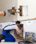 Installation of Six Pack Stainless Steel Cabinet Hinge Repair Plates With 36 Self Tapping Screws For Furniture on a kitchen cabinet