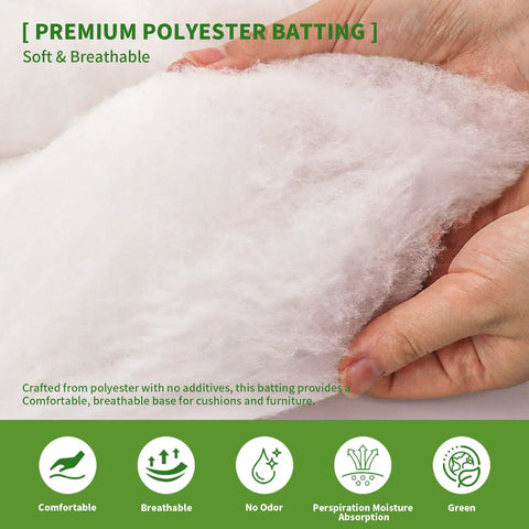Kick Your Couch Back To Life With Premium Half Inch Thick Polyester Batting, soft breathable cushion material in hand.