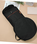 Road Ready Oxford Fabric Drum Storage Bag With Hella Tough Waterproof Seams For Packing Sticks Pedals And Percussion Gear On Long Haul Tours Or Weekend Campouts, black design with zipper and handle.