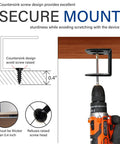 Prime Desk Real Estate Saver This Under Desk Laptop Mount shows secure mount installation with countersink screw design and drill.