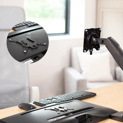 Hassle Free Quick Release VESA Mount Adapter Bracket Kit With Removable Plate For LCD Monitors And TV Screens sleek black mount close-up