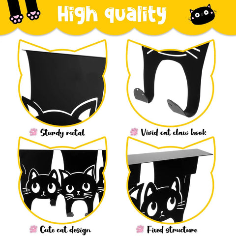 Black Cat Over The Door Hanger Set With Three Kittens And Six Paw Hooks Metal Coat Rack Towel Holder And Key Organizer Cat Decor
