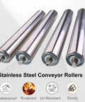 Four stainless steel conveyor drive rollers for Five Pack 1 Inch Diameter Conveyor Drive Roller Set 200mm Length Built Tough Heavy Duty.