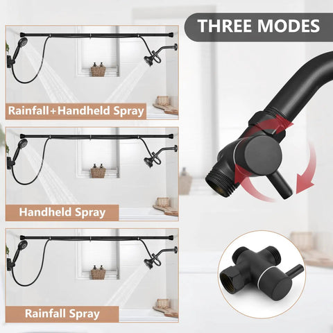 Adjustable High Pressure Dual Shower Head For Couples In Slick Matte Black Finish With Heavy Duty 304 Stainless Steel Build For Your Ultimate Bathroom Setup And Smooth Flow