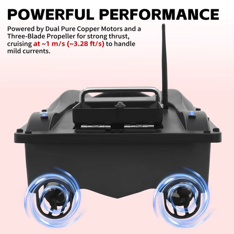 RC Fishing Bait Boat With GPS Positioning Long Range Remote Control showcasing motors and propeller components