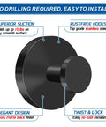 Straight Up The Go To Suction Cup Hooks For Shower showing a matte black suction cup hook with rustproof stainless steel design.