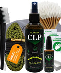 9mm Bore Cleaner And Pro Grade 5 Oz CLP Oil Gun Cleaning Kit with brushes, bore snake, CLP oil bottles, swabs, and patches