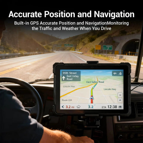 Rugged 10.1 Inch Tablet PC With Windows 11 Pro And Intel N100 Processor featuring GPS navigation while driving.