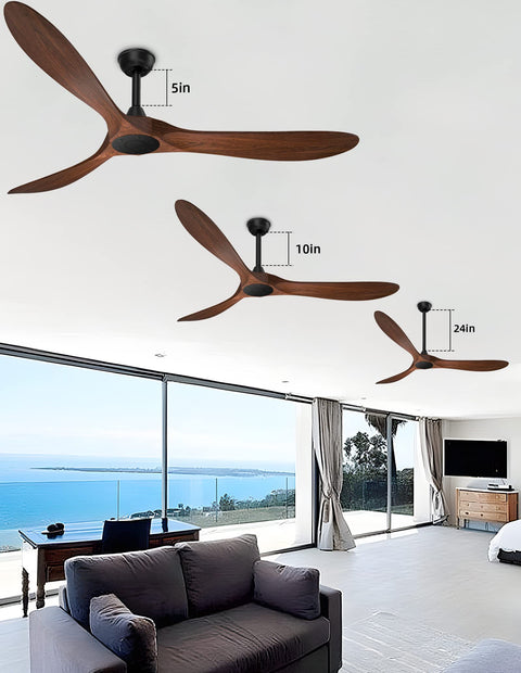 60-Inch Indoor Outdoor Ceiling Fan With Remote Control Noiseless DC Motor 3 Downrods Walnut Look 3 Plastic Blades installed