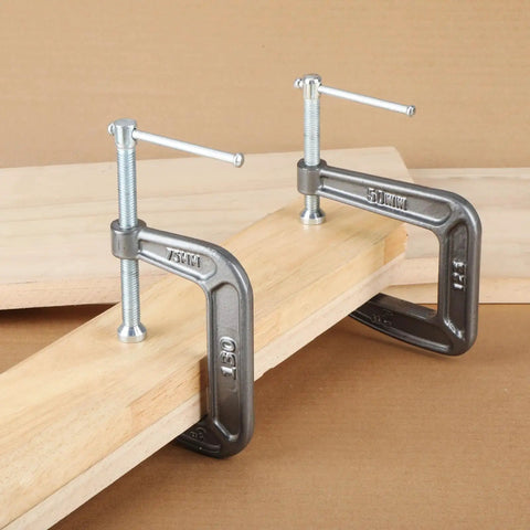 Heavy Duty Cast Iron C Clamps Set For Woodworking And Metalworking, 3 Inch Jaw Opening And 2 Inch Throat, securing wooden boards