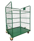 Side Opening Foldable Mesh Rolling Cage Cart for Warehouse Use a Real Workhorse Heavy Duty Dolly Trolley with Easy Access Door Space Saving Cage Cart for Quick Loading Unloading and Transport of Boxes and Packages, green steel mesh, side open