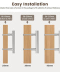 Three sizes of wood panels with 10 Pack 3-1/2 Inch Cabinet Pulls Sleek Stainless Steel Kitchen Cabinet Handles attached for easy installation.