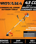 Heavy Duty Gas Weed Eater 3 In 1 Trimmer Brush Cutter With 42.7cc 2 Cycle Engine features and specifications displayed.