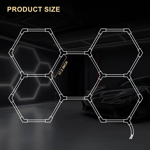 Hexagon LED Garage Light Kit 24 Pack Ultra Bright Ceiling Tubes 192W 23040LM 6500K Grid System dimensions illustration