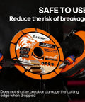 Front view of orange 4-1/2 inch carbide cut-off wheel for angle grinder; USEWIN brand, for wood/plastic; 2-pack.
