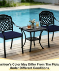 Two chairs with Four Pack 19 By 19 By 3 Inch Waterproof Outdoor Chair Cushions With Non Slip Ties And Handle For Your Patio Furniture Removable Covers Navy Color Square Cushions Weatherproof For Patio Deck Garden Balcony Set Of Four.