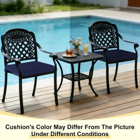 Two chairs with Four Pack 19 By 19 By 3 Inch Waterproof Outdoor Chair Cushions With Non Slip Ties And Handle For Your Patio Furniture Removable Covers Navy Color Square Cushions Weatherproof For Patio Deck Garden Balcony Set Of Four.