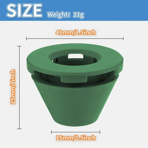 Green silicone anti-leak coffee spout for K Mini and Express brewers, 41mm diameter, drip-free design for mess-free coffee pouring.