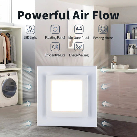 Quiet Square Ceiling Mount Bathroom Exhaust Fan With LED Light, 110 CFM, 1.0 Sones, 4 Inch Duct, 110V, Dope Airflow For Shower Restroom And Office, Low Noise Ventilation