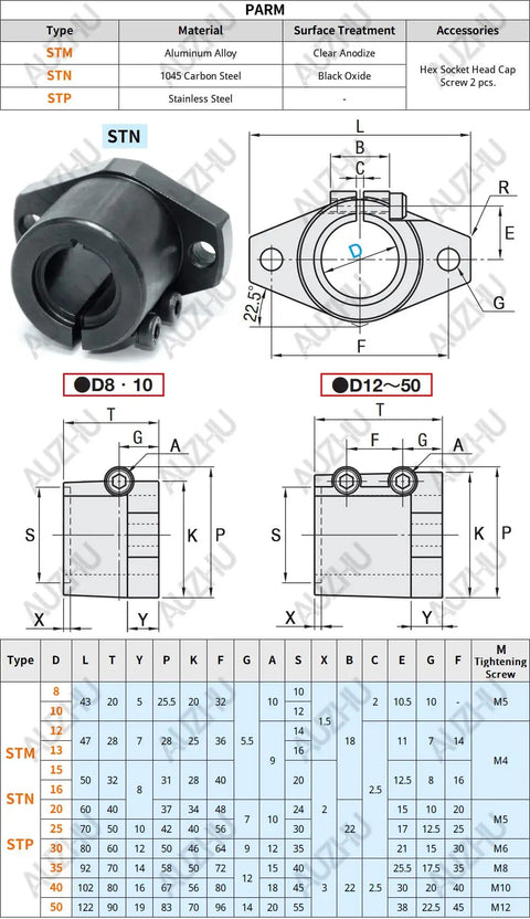 Beefy Heavy Duty Carbon Steel Bracket Guide Shaft Supports With Flanged Slit Strut Clamps, 35 mm Bore, Black Oxide, Diagram