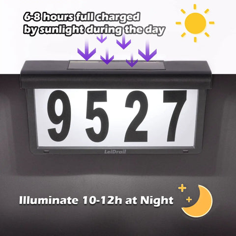 Solar Powered Address Sign With LED Illumination Auto Dusk To Dawn Sensor Weatherproof Outdoor Metal Plaque for home display