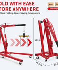 Heavy Duty 4400 LB Folding Cherry Picker Engine Hoist With 6 Badass Rolling Casters And Built In Level, shown in folded position.