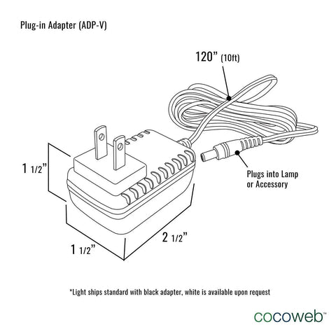 Plug-in adapter diagram for 5 Inch LED Picture Light In Black With Plug In Adapter Fully Adjustable Height And Tilt Brightness Control Warm White 2700K