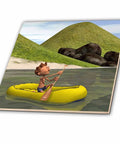 Cartoon Dude On Ocean Rowing Inflatable Raft 8 Inch Ceramic Tile For Backsplash And Countertop Accent With High Gloss Finish Not For Direct Sunlight Or High Heat