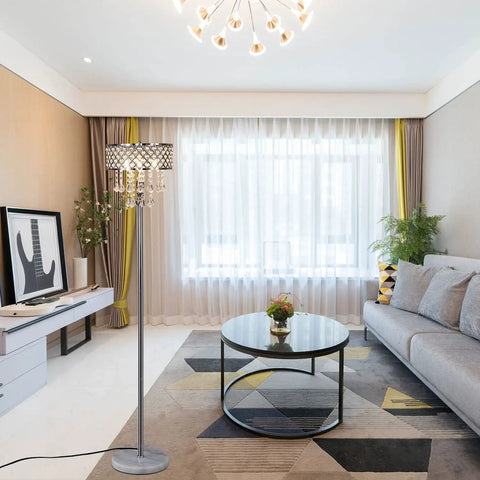 Mini European Crystal Floor Lamp With Sleek Chrome Finish Three Light Bars For Living Room Bedroom And Office