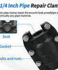 1 1/4 inch black pipe repair clamp with bolts and gasket for leak seal on plastic or metal pipes, 32 mm OD