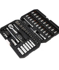 One Quarter Inch Socket Wrench Set With Premium Steel Ratchet in open durable storage case, 21-piece mechanic grade tool kit
