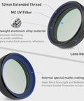 2in1 Pro Grade Metal Lens Hood With UV Filter For Fujifilm X100V X100VI Cameras shown in detailed close-up, black finish.