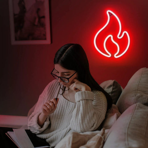 Lit Red Flame Neon Sign USB Powered With On Off Switch Dope Neon Light For Wall Decor Hanging Flame Shaped LED Light Fire Neon Lights For Bedroom And Gaming Room Setup