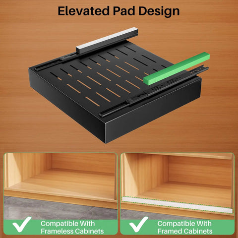 Heavy Duty Slide Out Cabinet Organizer Full Extension Roll Out Shelf With Super Smooth Glide And No Fuss Nano Tape Under Sink Pantry Storage For Kitchen And Bathroom Black elevated pad design for easy cabinet compatibility