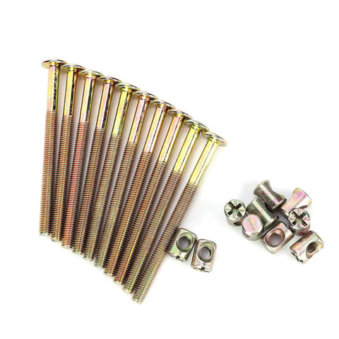 Heavy Duty Furniture Bolts And Barrel Nuts Set M6 Hex Dowel Bolts With Cross Dowel Nuts 100Mm Zinc Plated Steel fasteners arrangement.