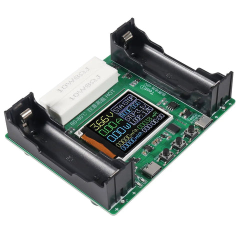 Digital 18650 Battery Capacity Tester Module With 1.77 Inch LCD Display For Li Ion Cells, Measures Capacity Internal Resistance Voltage Current And Power, Type C Power Input, Ideal Battery Health Detector; green PCB with dual battery slots