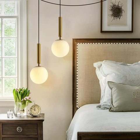 Mid Century Modern Large Gold Globe Pendant Light Plug In With Brushed Brass Finish And White Glass Minimalist Sphere Hanging Lamp