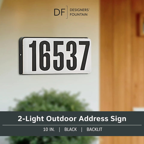 Lighted House Number Sign With 2 Backlit Bulbs Outdoor Address Plaque 10 Inch Black Wall Mount For EZ Readability Safe