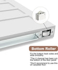 Premium 36X84 Inch 5 Panel Concealed Sliding Barn Door With Hassle Free Smooth Glide Track And Slam Free Soft Close Hardware Ready To Paint White Primed Solid Core close-up of bottom roller mechanism.
